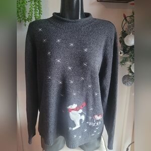 Carroll Reed Classics Black and Grey Knit Holiday Sweater XL